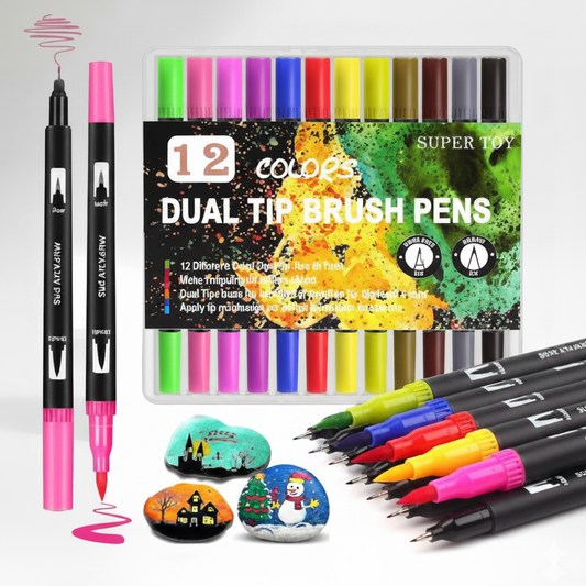 12-Colour Dual Tip Brush Pen Set