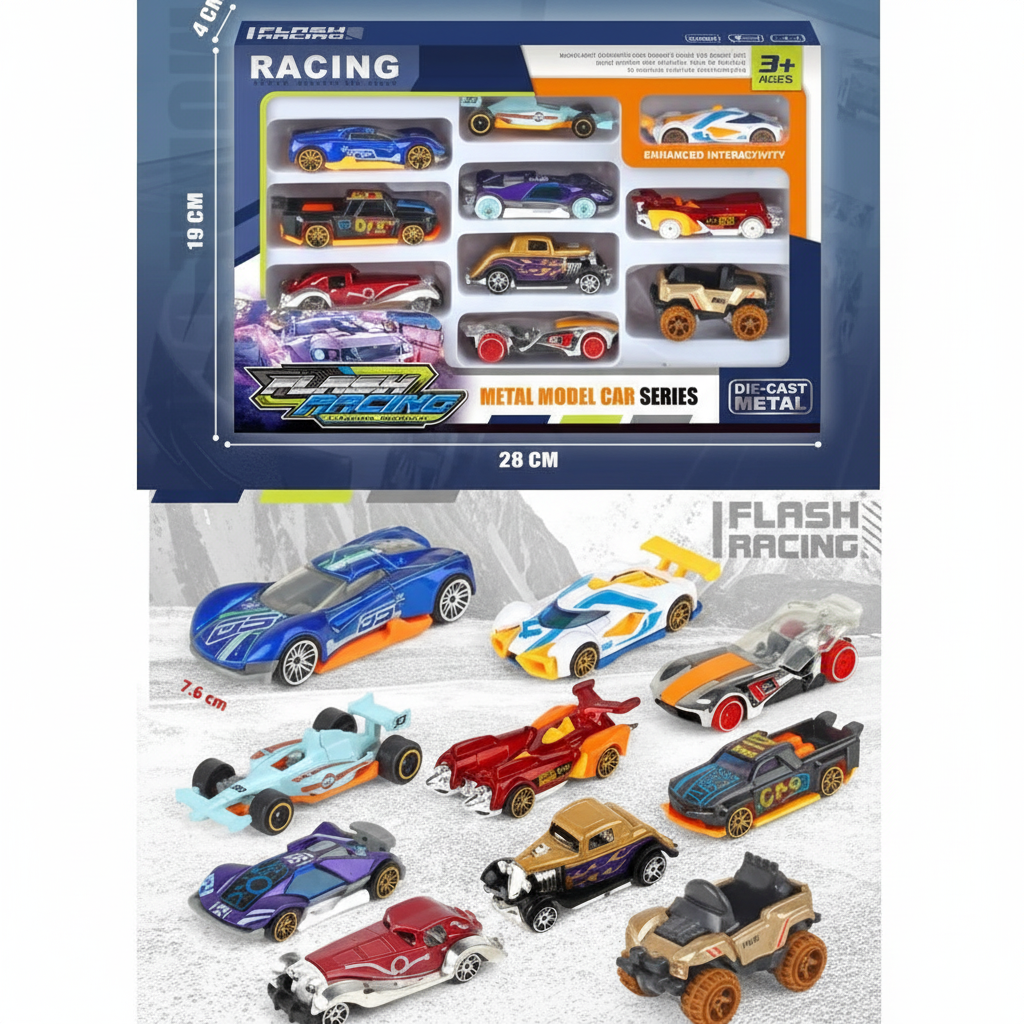Metal Diecast Racing Car Set 10 Pcs