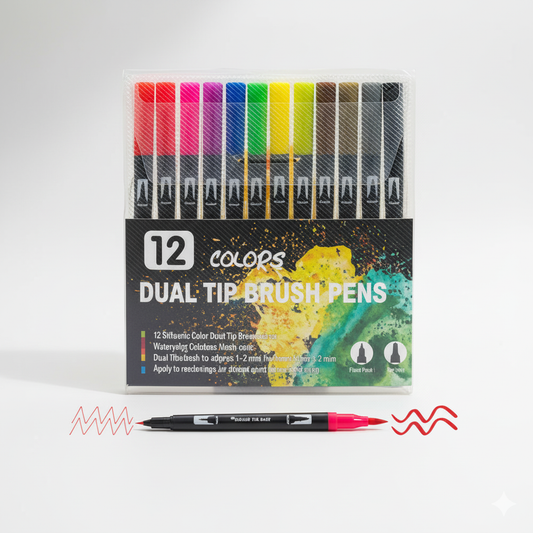 12-Colour Dual Tip Brush Pen Set