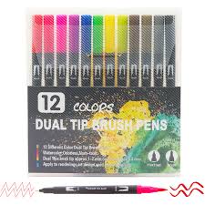 12-Colour Dual Tip Brush Pen Set